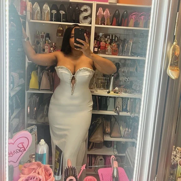 Bardot Eleni Diamanté Strapless Sweetheart side slit midi Dress - Picture 3 of 10